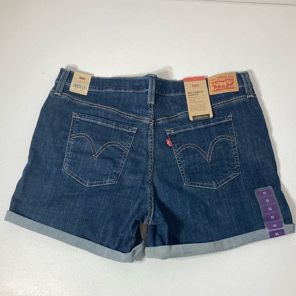 Levi’s Women’s Mid Length Blue Jean Shorts Size 16 Hyper Soft Stretchy NWT